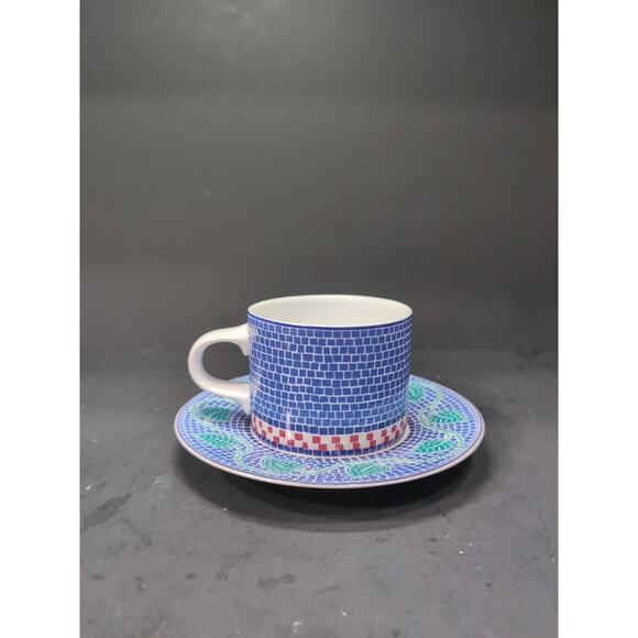 Dansk Mosaic Tile Flat Cup & Saucer Set, Porcelain Tea Cup, Collectible Dishware - Picture 3 of 12